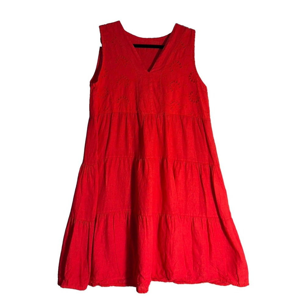 Women's Medium Red Linen Summer Dress  Costal Summer Minimal
